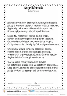 Kapuśniaczek (Julian Tuwim) — tekst wiersza do druku A4 z ramką do pokolorowania