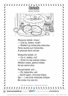Kotek (Julian Tuwim) — tekst wiersza i ilustracja do kolorowania, karta A4 do druku