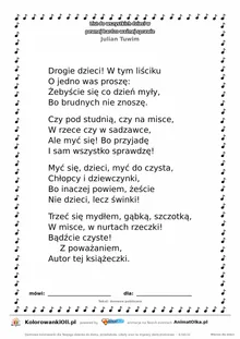 List do wszystkich dzieci (Julian Tuwim) — tekst wiersza do druku A4 z ramką do pokolorowania