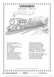 Lokomotywa (Julian Tuwim) — tekst wiersza i ilustracja do kolorowania (część 1 z 2), karta A4 do druku