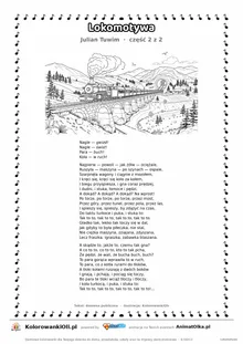 Lokomotywa (Julian Tuwim) — tekst wiersza i ilustracja do kolorowania (część 2 z 2), karta A4 do druku