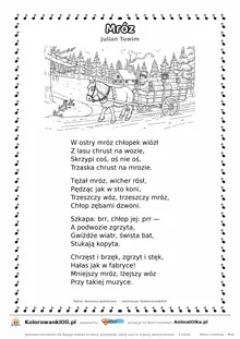 Mróz (Julian Tuwim) — tekst wiersza i ilustracja do kolorowania, karta A4 do druku