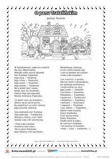 O panu Tralalińskim (Julian Tuwim) — tekst wiersza i ilustracja do kolorowania, karta A4 do druku