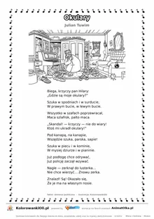 Okulary (Julian Tuwim) — tekst wiersza i ilustracja do kolorowania, karta A4 do druku