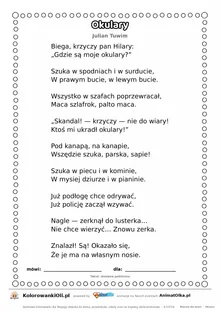 Okulary (Julian Tuwim) — tekst wiersza dla dzieci do druku na A4 z ramką do pokolorowania
