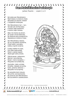 Pan Maluśkiewicz i wieloryb (Julian Tuwim) — tekst wiersza i ilustracja do kolorowania (część 1 z 3), karta A4 do druku