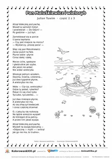 Pan Maluśkiewicz i wieloryb (Julian Tuwim) — tekst wiersza i ilustracja do kolorowania (część 2 z 3), karta A4 do druku