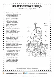 Pan Maluśkiewicz i wieloryb (Julian Tuwim) — tekst wiersza i ilustracja do kolorowania (część 3 z 3), karta A4 do druku