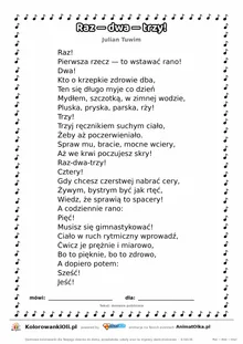 Raz — dwa — trzy! (Julian Tuwim) — tekst wiersza do druku A4 z ramką do pokolorowania