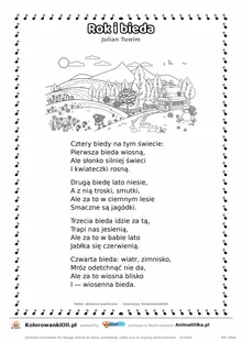 Rok i bieda (Julian Tuwim) — tekst wiersza i ilustracja do kolorowania, karta A4 do druku