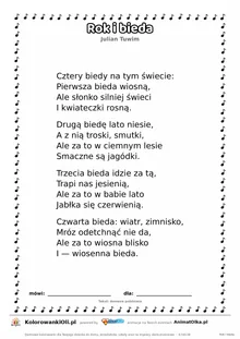 Rok i bieda (Julian Tuwim) — tekst wiersza do druku A4 z ramką do pokolorowania