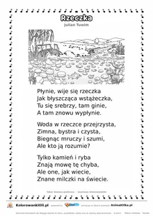 Rzeczka (Julian Tuwim) — tekst wiersza i ilustracja do kolorowania, karta A4 do druku