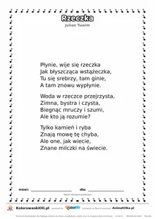 Rzeczka (Julian Tuwim) — tekst wiersza do druku A4 z ramką do pokolorowania