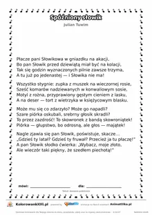 Spóźniony słowik (Julian Tuwim) — tekst wiersza do druku A4 z ramką do pokolorowania