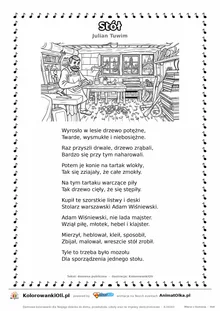 Stół (Julian Tuwim) — tekst wiersza i ilustracja do kolorowania, karta A4 do druku