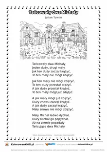 Tańcowały dwa Michały (Julian Tuwim) — tekst wiersza i ilustracja do kolorowania, karta A4 do druku