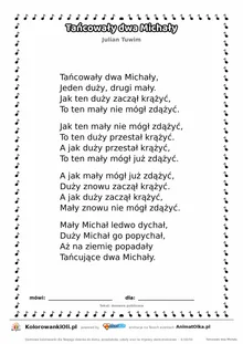 Tańcowały dwa Michały (Julian Tuwim) — tekst wiersza do druku A4 z ramką do pokolorowania
