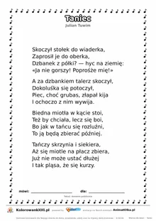 Taniec (Julian Tuwim) — tekst wiersza do druku A4 z ramką do pokolorowania