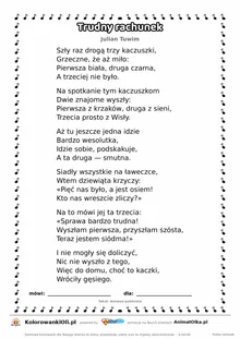 Trudny rachunek (Julian Tuwim) — tekst wiersza do druku A4 z ramką do pokolorowania