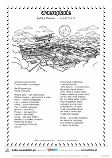 W aeroplanie (Julian Tuwim) — tekst wiersza i ilustracja do kolorowania (część 2 z 2), karta A4 do druku