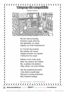 Wszyscy dla wszystkich (Julian Tuwim) — tekst wiersza i ilustracja do kolorowania, karta A4 do druku