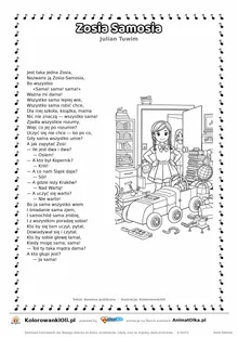 Zosia Samosia (Julian Tuwim) — tekst wiersza i ilustracja do kolorowania, karta A4 do druku