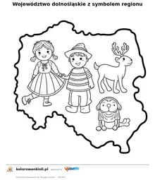 Województwo dolnośląskie z symbolem regionu — kolorowanka do wydruku dla dzieci