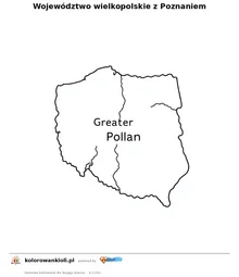 Województwo wielkopolskie z Poznaniem — kolorowanka do wydruku dla dzieci