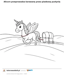 Alicorn przeprowadza karawane przez piaskowa pustynie — kolorowanka do wydruku dla dzieci