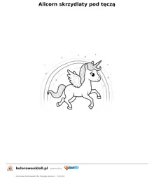 Alicorn skrzydlaty pod tęczą — kolorowanka do wydruku dla dzieci
