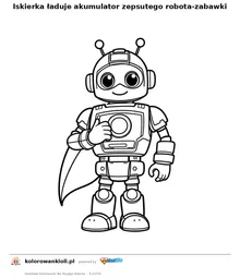 Iskierka ładuje akumulator zepsutego robota-zabawki — kolorowanka do wydruku dla dzieci