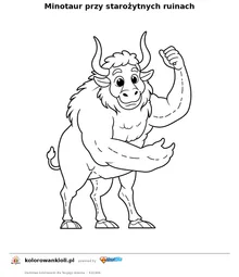 Minotaur przy starożytnych ruinach — kolorowanka do wydruku dla dzieci