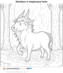 Minotaur w magicznym lesie — kolorowanka do wydruku dla dzieci