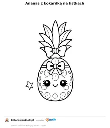 Ananas z kokardką na listkach — kolorowanka do wydruku dla dzieci