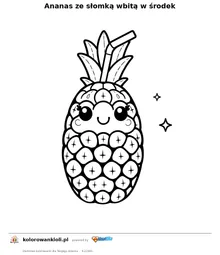 Ananas ze słomką wbitą w środek — kolorowanka do wydruku dla dzieci