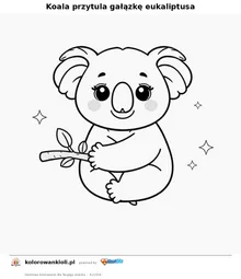 Koala przytula gałązkę eukaliptusa — kolorowanka do wydruku dla dzieci