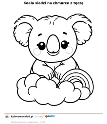 Koala siedzi na chmurce z tęczą — kolorowanka do wydruku dla dzieci