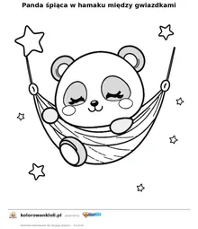 Panda śpiąca w hamaku między gwiazdkami — kolorowanka do wydruku dla dzieci