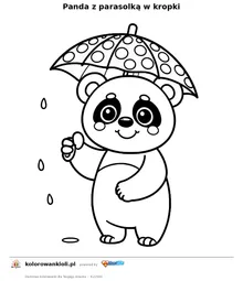 Panda z parasolką w kropki — kolorowanka do wydruku dla dzieci