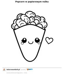 Popcorn w papierowym rożku — kolorowanka do wydruku dla dzieci