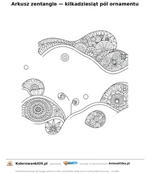 Arkusz zentangle — kilkadziesiąt pól ornamentu — kolorowanka antystresowa do wydruku na A4