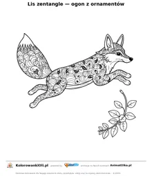 Lis zentangle — ogon z ornamentów — kolorowanka antystresowa do wydruku na A4