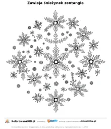 Zawieja śnieżynek zentangle — kolorowanka antystresowa do wydruku na A4
