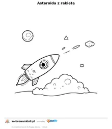 Asteroida z rakietą — kolorowanka do wydruku dla dzieci