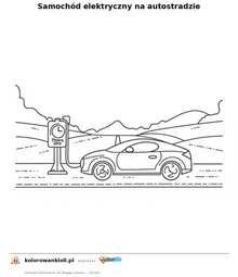 Samochód elektryczny na autostradzie — kolorowanka do wydruku dla dzieci