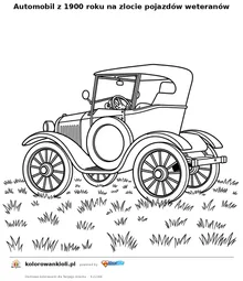 Automobil z 1900 roku na zlocie pojazdów weteranów — kolorowanka do wydruku dla dzieci