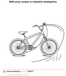 BMX przy rampie w miejskim skateparku — kolorowanka do wydruku dla dzieci