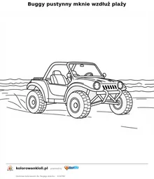 Buggy pustynny mknie wzdłuż plaży — kolorowanka do wydruku dla dzieci