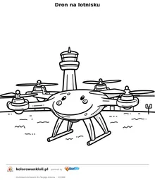 Dron na lotnisku — kolorowanka do wydruku dla dzieci