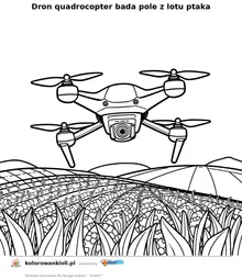 Dron quadrocopter bada pole z lotu ptaka — kolorowanka do wydruku dla dzieci